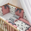 Set lenjerie patut bebe 7 piese Pink Stars (1)
